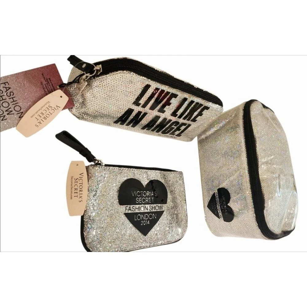 3pc VICTORIA SECRET MAKEUP TRAIN CASE cosmetic bag LIKE AN ANGEL pencil case NEW